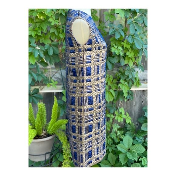 Vintage 50s Gold Metallic Brocade MIDI Dress Formal Cleopatra - Picture 5 of 10